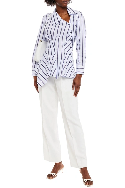 Shop Palmer Harding Asymmetric Striped Cotton-poplin Peplum Shirt In Navy