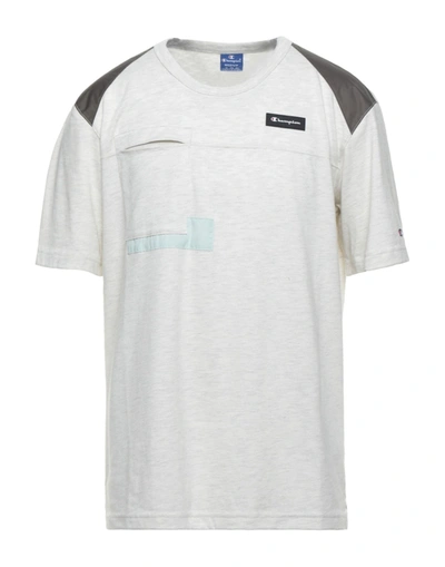Shop Champion Man T-shirt Beige Size M Cotton, Polyurethane, Polyamide, Polyester, Elastane