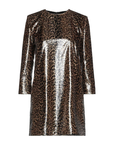 Shop Saint Laurent Woman Mini Dress Camel Size 6 Polyester In Beige