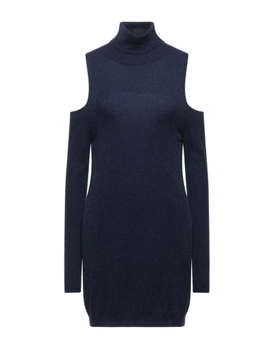 Shop Dondup Woman Mini Dress Midnight Blue Size 8 Polyamide