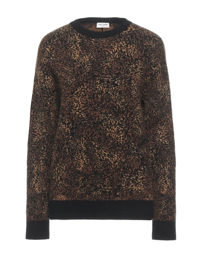 Shop Saint Laurent Man Sweater Brown Size L Synthetic Fibers, Alpaca Wool, Mohair Wool, Wool, Metallic Fi