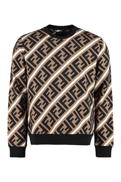 Shop Fendi Cotton Crew-neck Sweatshirt In Brown