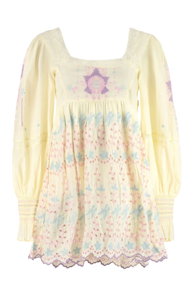 Shop Loveshackfancy Freja Embroidered Mini Dress In Yellow