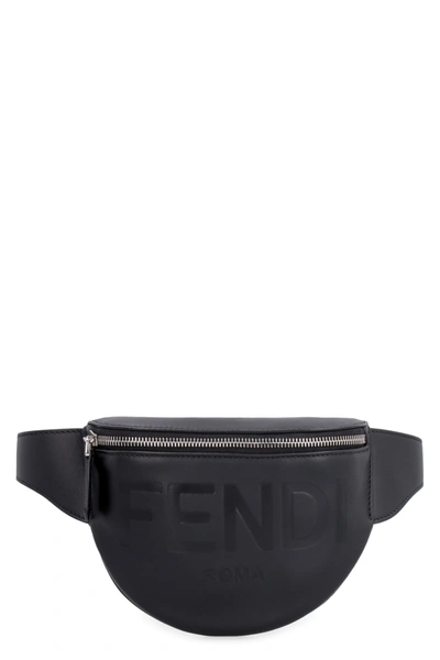 Shop Fendi Leather Belt Bag With Logo In Black