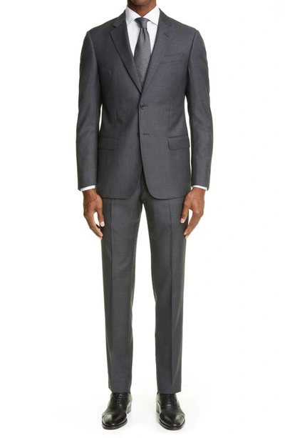 Shop Emporio Armani Trim Fit Solid Wool Suit In Solid Dark Grey