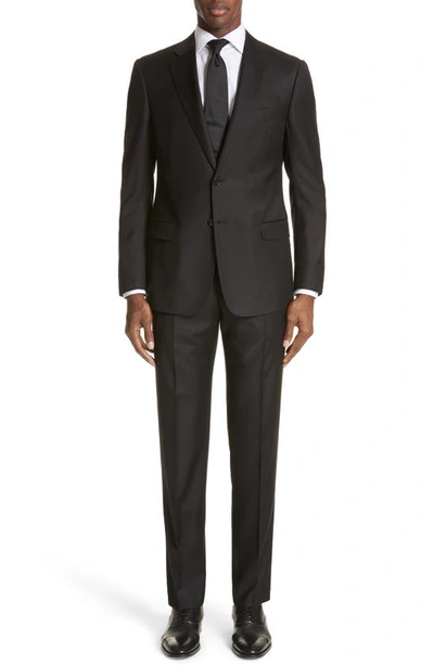 Shop Emporio Armani Trim Fit Solid Wool Suit In Solid Black