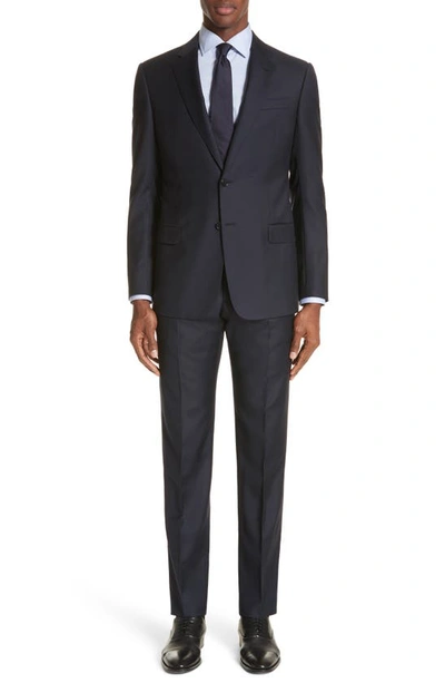 Shop Emporio Armani Trim Fit Solid Wool Suit In Solid Blue Navy
