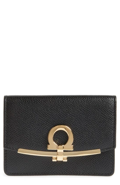 Shop Ferragamo Icona Leather Card Case In Nero