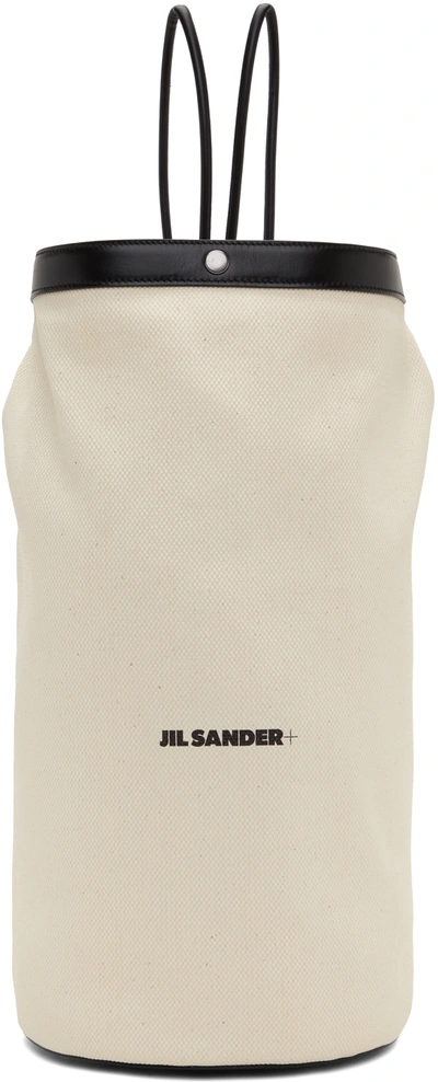 Shop Jil Sander Off-white Canvas & Leather Small Backpack Tote In 273 Light Beige
