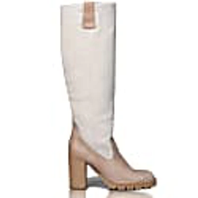 Shop Hammer Temida - Natural Linen & Beige Leather Boots