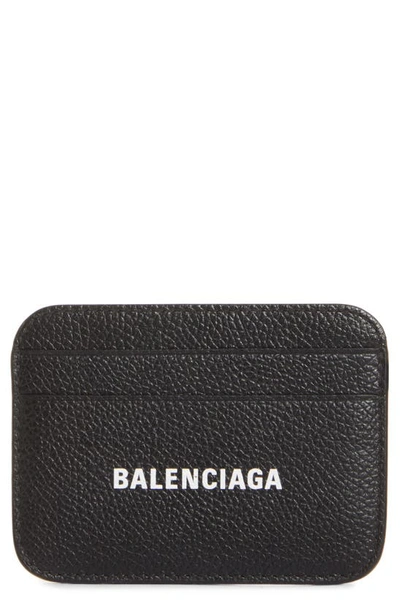 Shop Balenciaga Cash Logo Leather Card Holder In Black/ L White