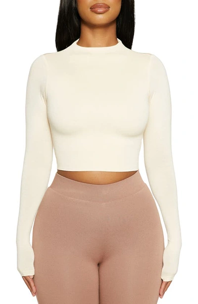 Naked Wardrobe The Nw Snatched Bustier Crop Top In Oatmeal