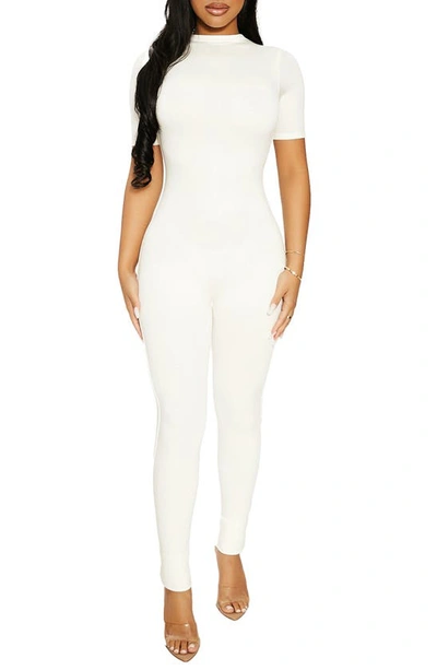 Shop Naked Wardrobe Sweet T Funnel Neck Jumpsuit In Off White
