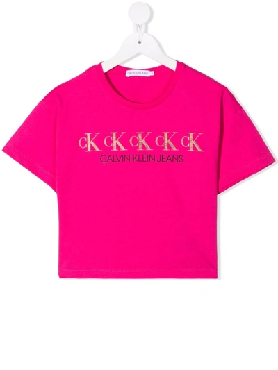 Shop Calvin Klein Logo-print Cotton T-shirt In Pink