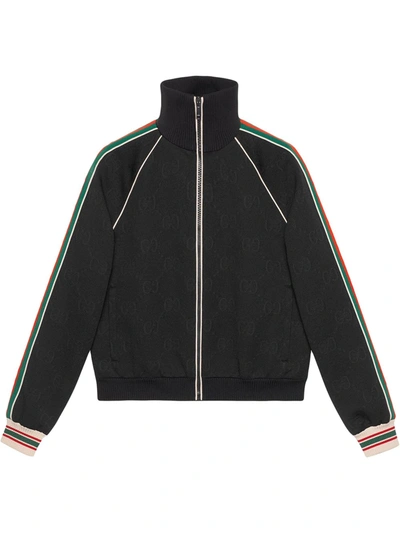 Web-stripe Gg-jacquard Zipped Jersey Track Jacket In Black