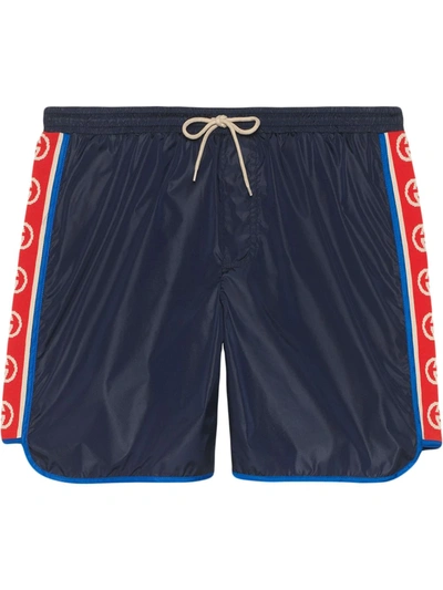 Shop Gucci Swim Shorts With Logo Stripe In White