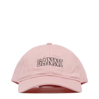 Shop Ganni Pink Organic Cotton Baseball Cap