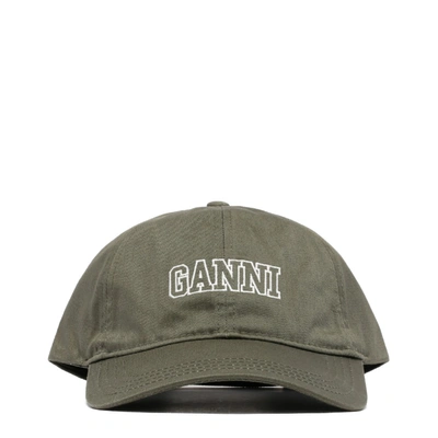 Shop Ganni Khaki Organic Cotton Baseball Cap In Green