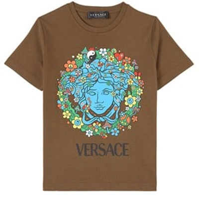 Shop Versace Brown Floral Medusa Print T-shirt