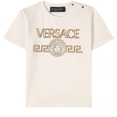 Shop Versace White Logo Print T-shirt