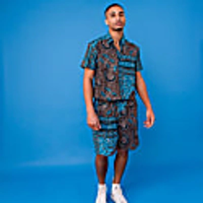 Shop Ohema Ohene Kobby Men's Bandana Print Shorts Jumpsuit