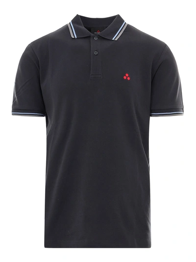 Shop Peuterey Logo Embroidery Cotton Polo Shirt In Dark Blue