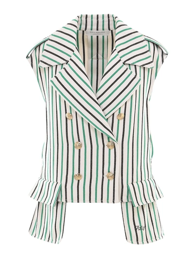 Shop Philosophy Di Lorenzo Serafini Striped Sleeveless Blazer In Green