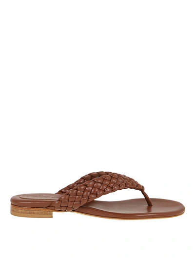 Shop Anna F Woven Leather Thong Sandals In Brown