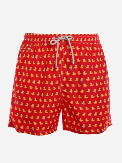 Shop Mc2 Saint Barth Swimsuit With All-over Duck Print In Red