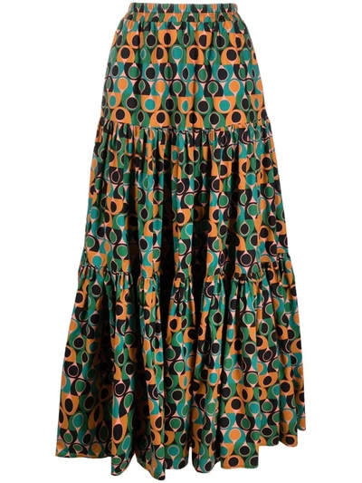Shop La Doublej Geometric-print Tiered Skirt In Grün
