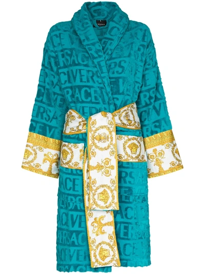 Shop Versace I Love Baroque Belted Bathrobe In Blue