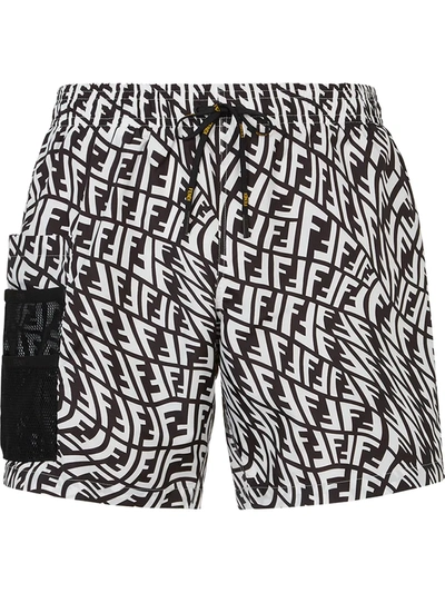 Shop Fendi Distorted Monogram Swimming Shorts In Black