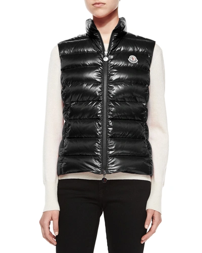 Shop Moncler Ghany Shiny Quilted Puffer Vest In Black