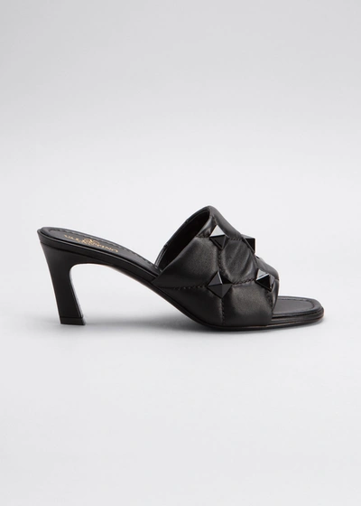 Shop Valentino 65mm Roman Stud Quilted Slide Sandals In 0no Nero