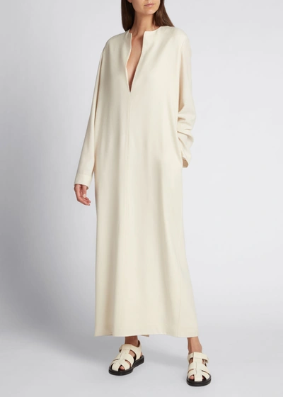 Shop The Row Simona Split-neck Wool Dress In Light Cream