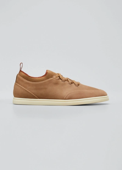 Shop Loro Piana Soho Walk Nubuk Sneakers In Medium Brown