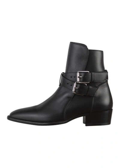Shop Amiri Men's Buckle Pointed-toe Ankle Boots In Black