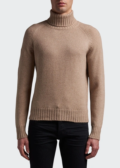 Shop Tom Ford Men's Solid Raglan Turtleneck Sweater In Beige
