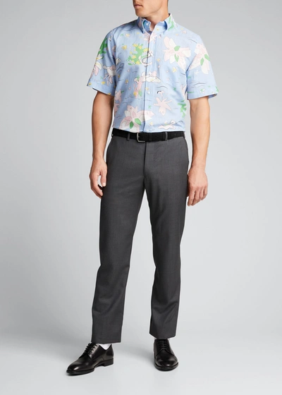 Shop Thom Browne Men's Hawaiian-print Sport Shirt In Light Blue