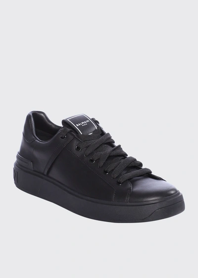 Shop Balmain Men's B Court Leather Low-top Sneakers In Black