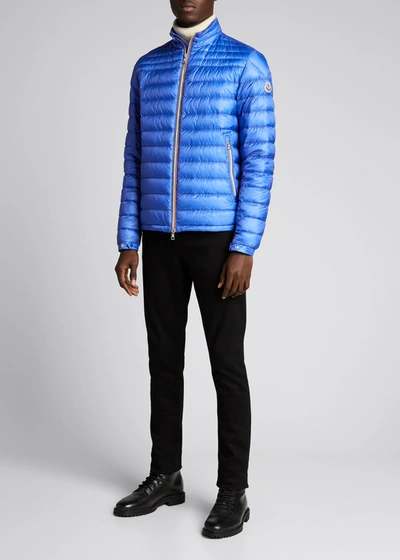 Shop Moncler Men's Daniel Nylon Mid-weight Puffer Jacket In Navy