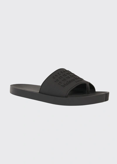 Shop Maison Margiela Men's Tabi Numerical Logo Split-toe Slide Sandals In Black