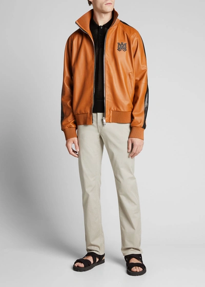 Shop Amiri Men's Leather Zip Track Jacket In Brown
