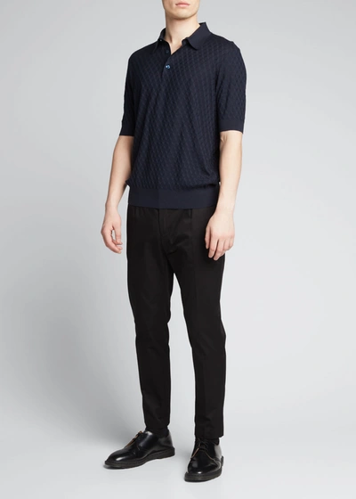 Shop Dolce & Gabbana Men's Geometric Jacquard Knit Polo Shirt In Dk Blue