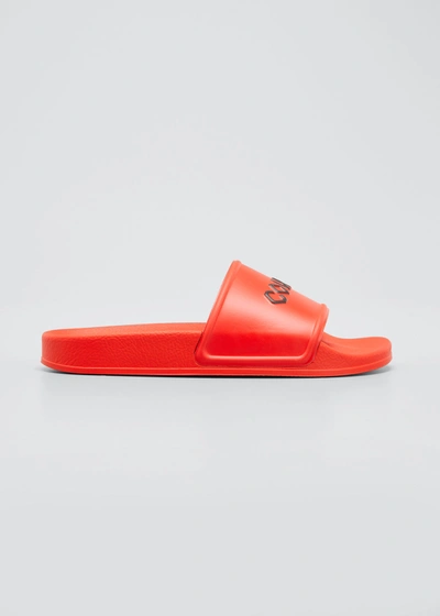 Shop Marcelo Burlon County Of Milan Men's County Typographic Pool Slide Sandals, Red