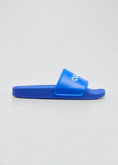 Shop Marcelo Burlon County Of Milan Men's County Typographic Pool Slide Sandals In Blue