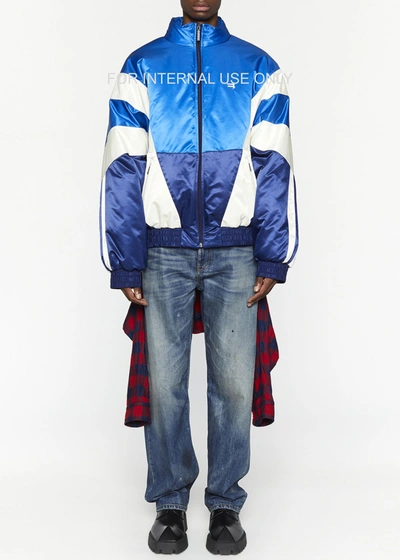 Shop Balenciaga Men's Colorblock Nylon Puffer Track Jacket In Blue