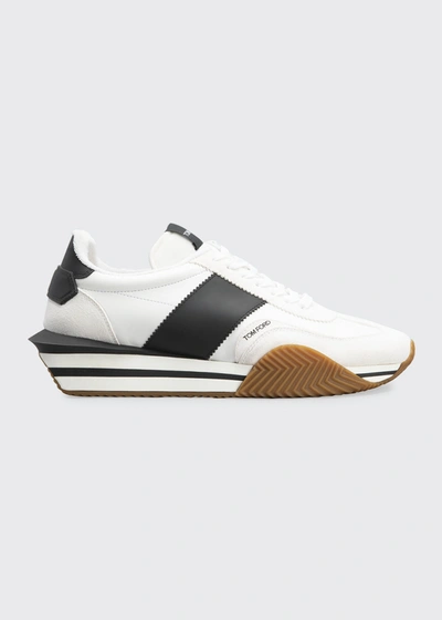 Shop Tom Ford Men's James Tricolor Platform Low-top Sneakers In C1902 White Blac