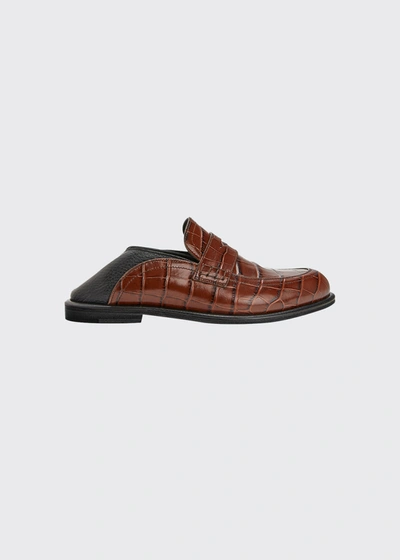 Shop Loewe Mock-croc Leather Penny Loafers In Brown/black