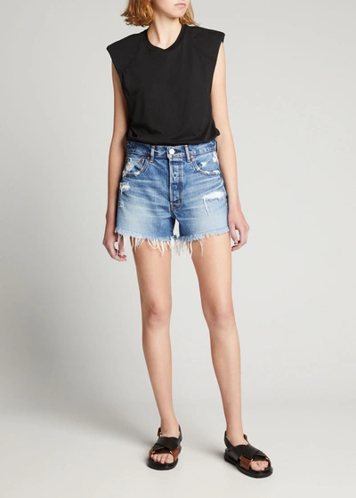 Shop Moussy Vintage Sunnyvale Distressed Shorts In Blu
